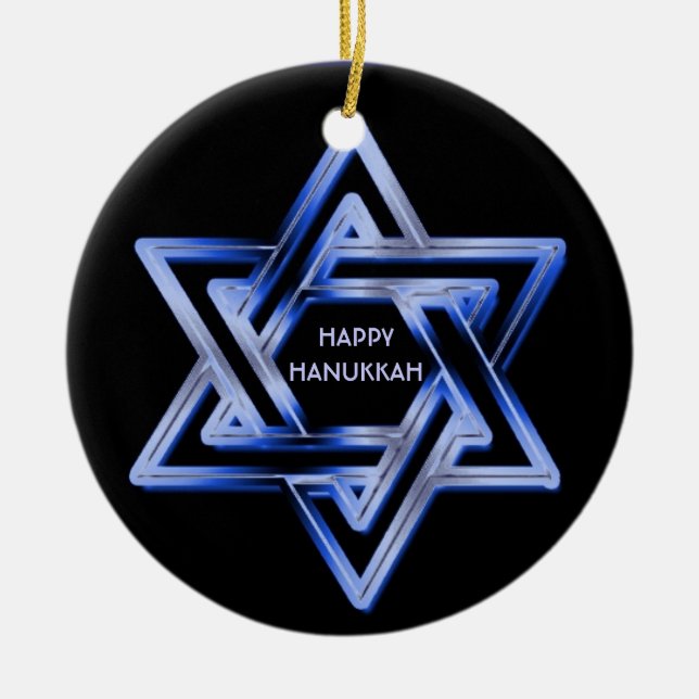 Judisk davidsstjärnaskenlycklig Hanukkah Julgransprydnad Keramik (Framsidan)