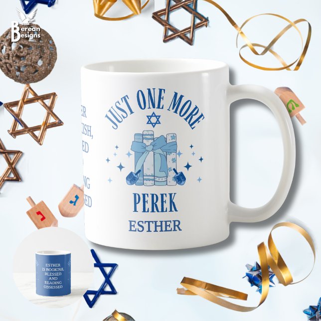 Judisk Hanukkah BARA EN TILL PEREK Kapitel Kaffemugg (Stylish JUST ONE MORE PEREK Chapter Jewish Bookish Mug gift for avid readers with customizable name.)