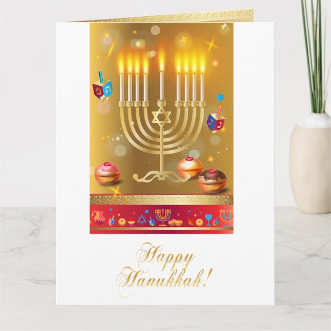 Judisk helgdag Hanukkah för härlig guld- menora Tack Kort (Framsida)