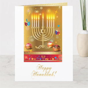 Judisk helgdag Hanukkah för härlig guld- menora Tack Kort