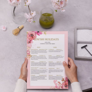 Judisk höckalkalender 2025 2026 Rosa blommor   Poster