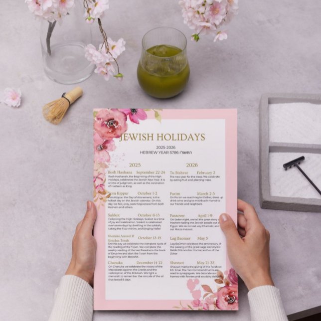 Judisk höckalkender 2025 2026 Rosa blommor   Poster (Skapare uppladdad)