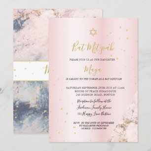 judisk inbjudan till Bat mitzvah Rosa Guld Hebrew