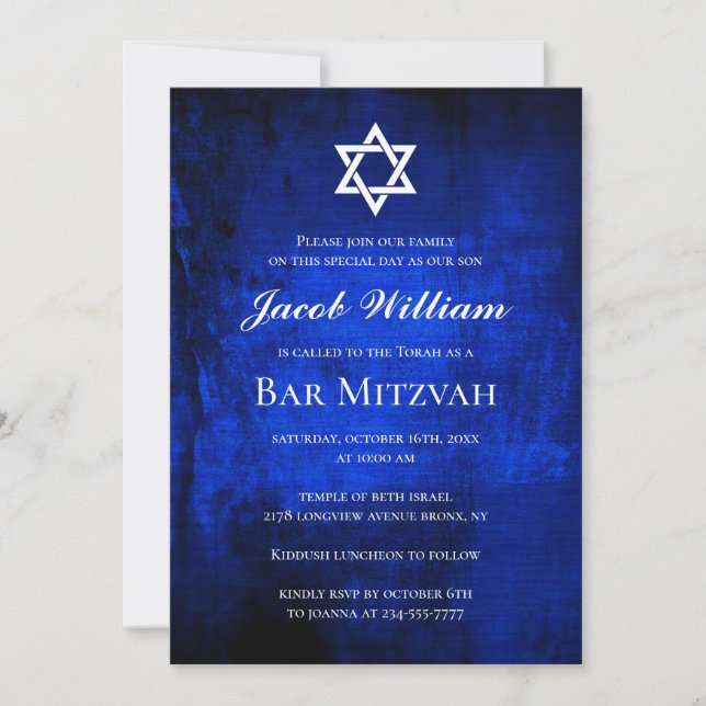 judisk inbjudan till Pub Mitzvah Blue Watercolor (Framsida)