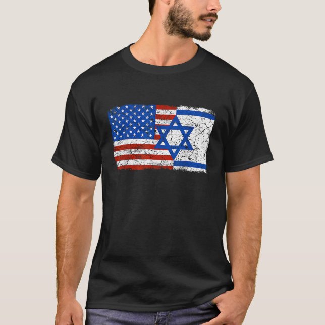 Judisk israelisk amerikansk jude Flagga Israel, US T Shirt (Framsida)