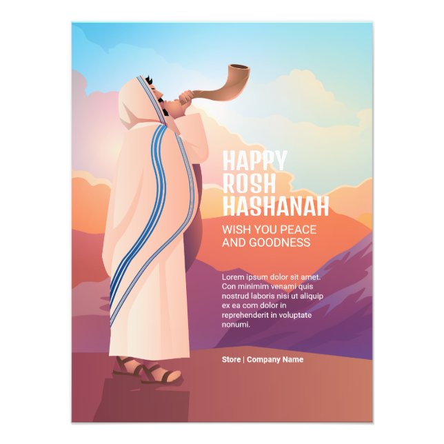 judisk man som blåser Shofar Ram's Horn Fototryck (Framsidan)