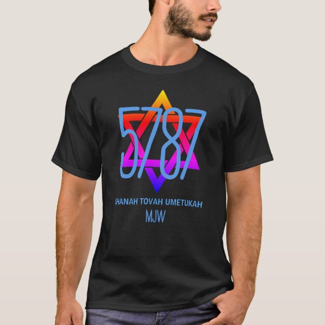 Judisk nyårsmonogram 5787 Rosh Hashanah T Shirt (Framsida)