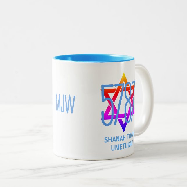 Judisk nyårsmonogram 5787 Rosh Hashanah Två-Tonad Mugg (Framsida höger)