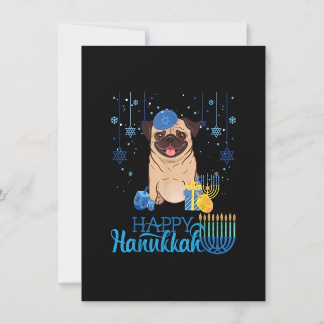 Judisk Pug Hund Menorah Hatt Chanukah Hanukkah Jud Inbjudningar (Framsida)