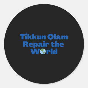 judisk sjudisk som säger Tikkun Olam Reparation av Runt Klistermärke