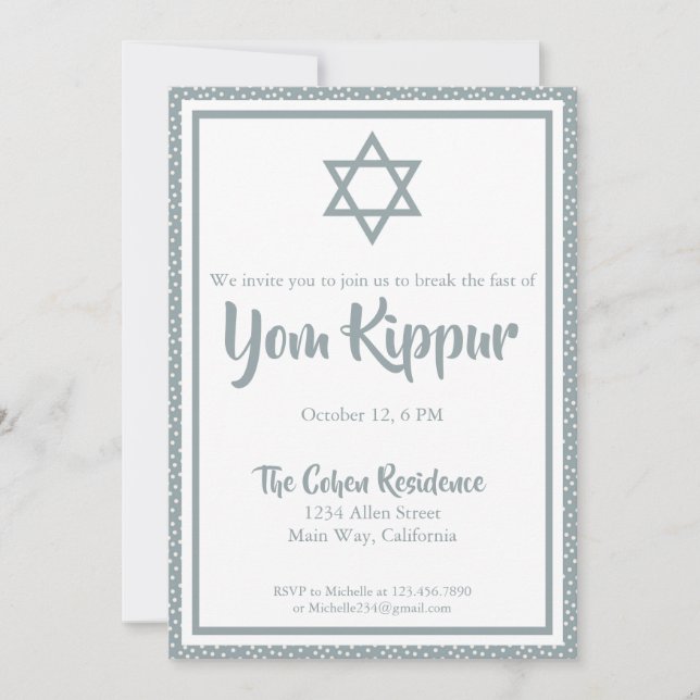 Judisk Yom Kippur Bryt fastan Middagsparty Inbjudningar (Framsida)