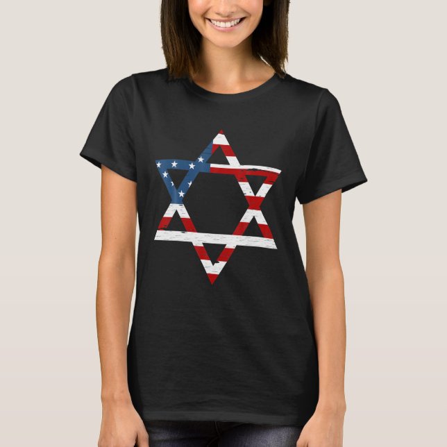Judiska amerikaner stjärnan av David med oss Flagg T Shirt (Framsida)