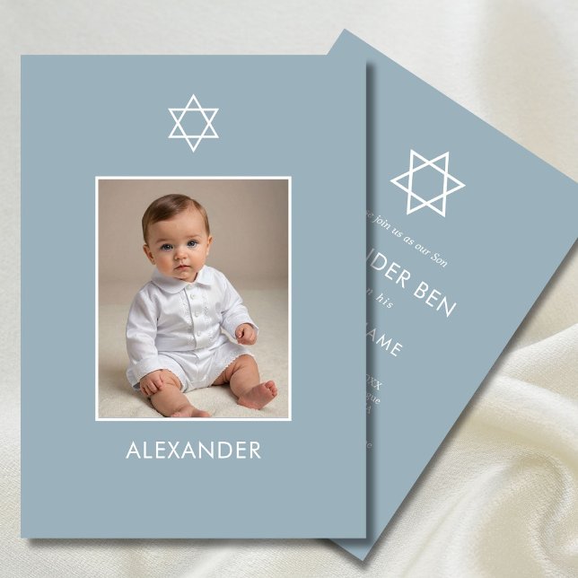 Judiska Baby, med namnet Photo Blue White Hebrew Inbjudningar (Skapare uppladdad)