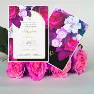 Judiska Baby Naming Blommigt Lila Black Guld Inbjudningar