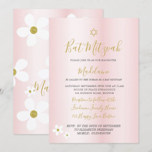 Judiska Bat mitzvah Daisyn Rosa Girls Hebrew Inbjudningar