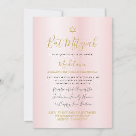 Judiska Bat mitzvah Rosa Guld Girls Hebrew Inbjudningar