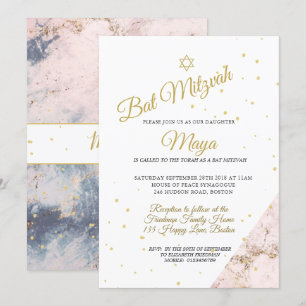 Judiska Bat mitzvah Rosan White Guld Hebrew Inbjudningar