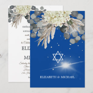 Judiska Bröllop Chuppah Elegant Blue Blommigt Inbjudningar