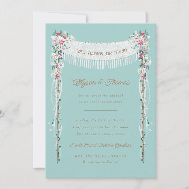 Judiska Bröllop Romantic under Chuppah Inbjudningar (Framsida)