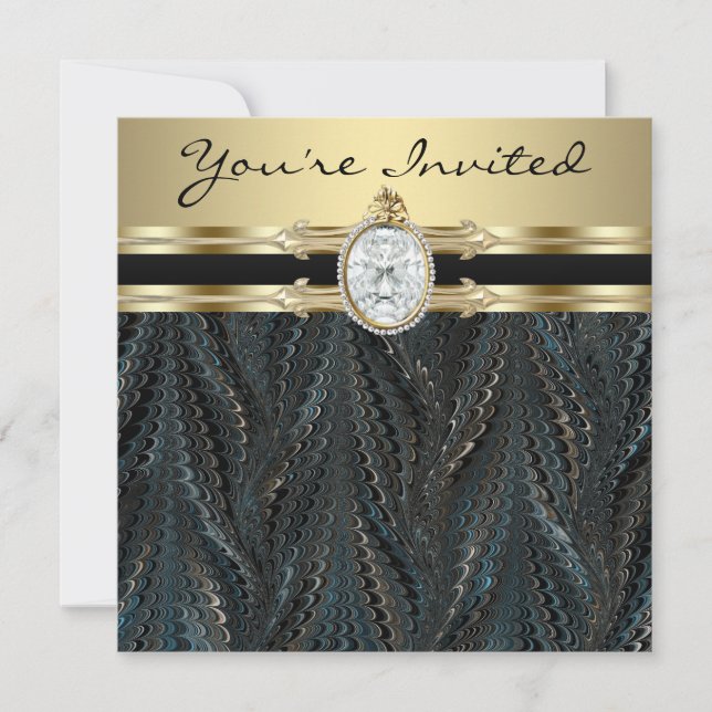 Judiska Eleganten Black Guld Dam födelsedagsfest Inbjudningar (Framsida)