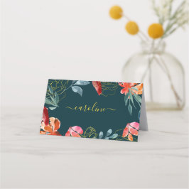 Judiska färgtonen Blue Coral Blommigt Bröllop Bord Placeringskort