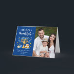 Judiska Festive Helgdagar Lycklig Hanukkah Photo Helgkort<br><div class="desc">Skicka Önskemål med det här fotot-Helgdag som innehåller ett Hanukkah-skript och Watercolor-judiska Helgdag för att markera ditt hälsning-meddelande.</div>
