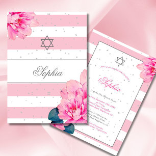 Judiska flicka Baby som namnger Rosa ros Hebrew Si Inbjudningar