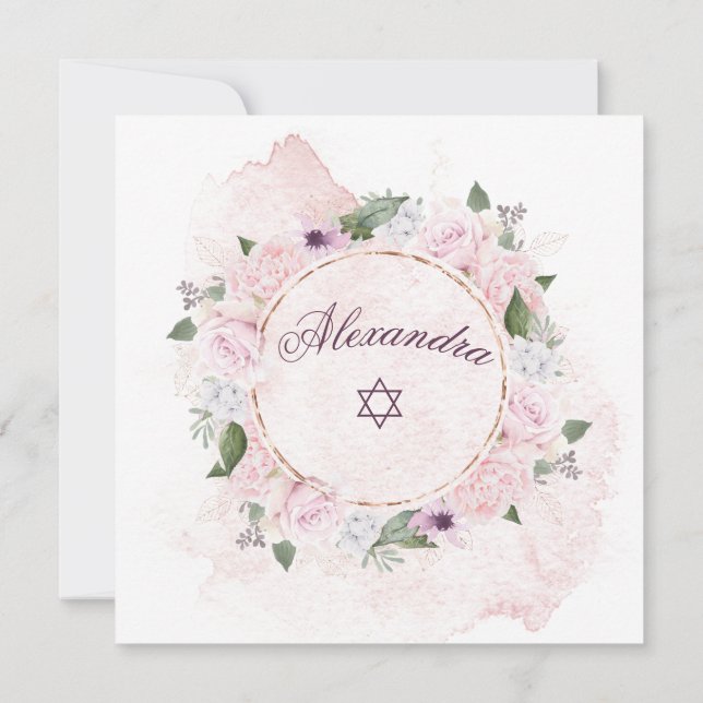 Judiska flickor som namnger Rosa ros stjärnan av D Inbjudningar (Baksida)