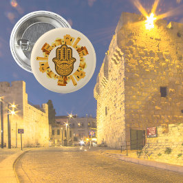 Judiska Guld Jerusalem Hamsa med David-stjärnan Knapp