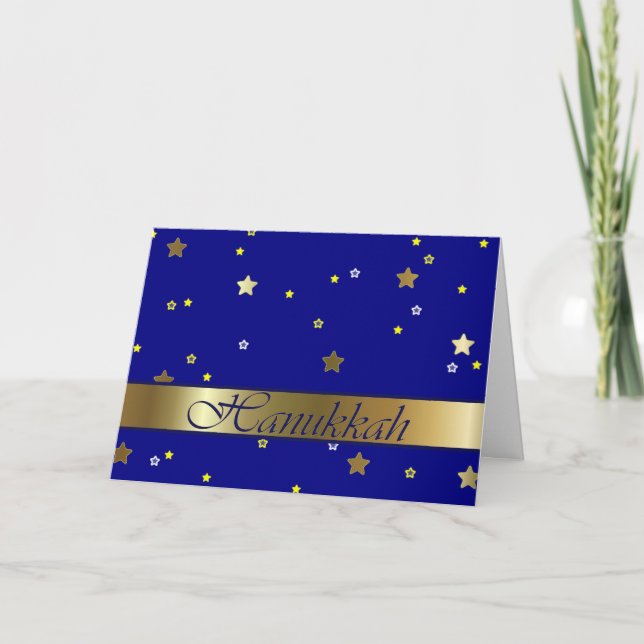 Judiska Hanukkah Golden Blue Stars Greeting Card Helgkort (Framsida)