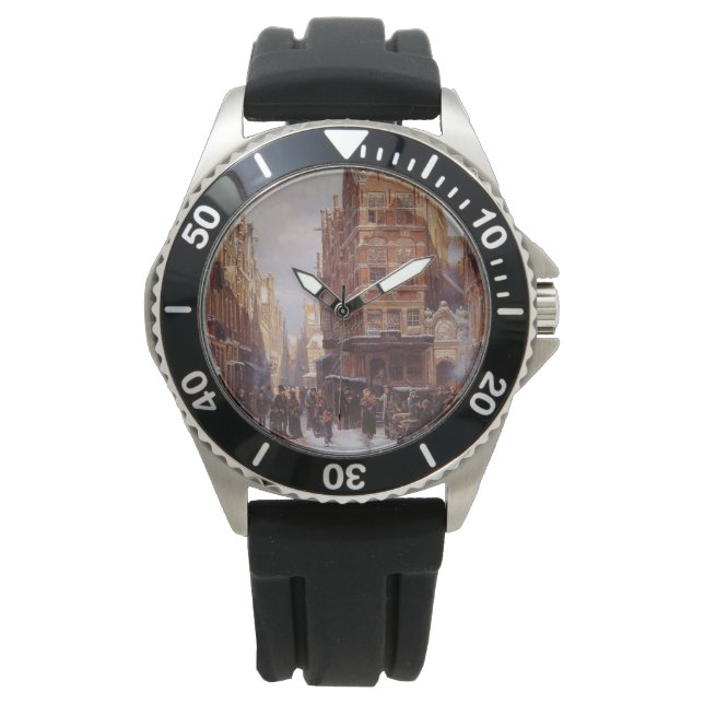 Judiska kvarteret i Amsterdam (Vintage City Scene) Armbandsur (Framsida)