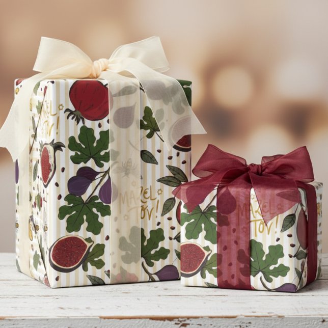 Judiska Mazel Tov Granatäpplen, Fikon, Honungsbin Presentpapper (Modern Jewish Congratulations Wrapping Paper for Judaic Celebrations. Elegant Pomegranates & Figs)