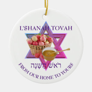 Judiska nyåret L SHANAH TOVAH Rosh Hashanah Julgransprydnad Keramik