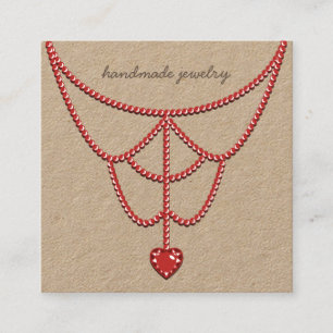 Judiska pärlor Necklace Visning Red Heart Stungni Fyrkantigt Visitkort