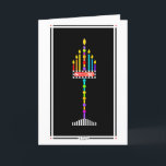 Judiska shabbat Shalom Menorah-kort Kort<br><div class="desc">Sex lågor av denna vackra menorah, som representerar skapandets dagar, pekar mot den centrala lågan, som representerar skapandets dag i 7:e när Gud såg att allt han hade gjort var mycket bra och han vilade. Det är representativt för vår Shabbat, veckans 7:e-dag när vi vilar, liksom Gud. Insida-kortet gräns samordnas...</div>