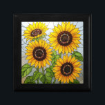 Judiska solrosjuveler minnesask<br><div class="desc">Elegant vibrerande smyckade solblommor från mitten av solblomman mönster i en glaseffekt av nedfläckad. Fintvätt och glad. Perfekt för smycken och andra skatter,  eller ge som personlig gåva.</div>