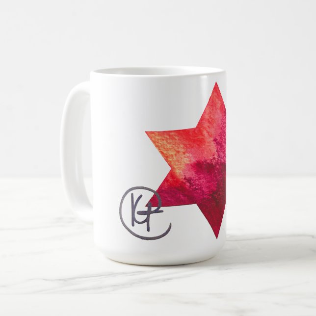 Judiska stjärnans hjärta i eldkonst kaffemugg (Framsida vänster)