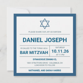 Judiska stjärnblått inramad inbjudan till Pub Mitz