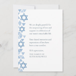 Judiska sympati Modern Watercolor Blue Stars Tack Kort