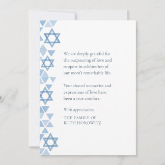 Judiska sympati Modern Watercolor Blue Stars Tack Kort