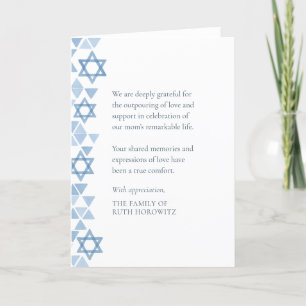 Judiska sympati Modern Watercolor Blue Stars Tack Kort