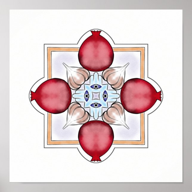 Judiska Tur-granat, Hamsa, vitlök Poster (Framsidan)