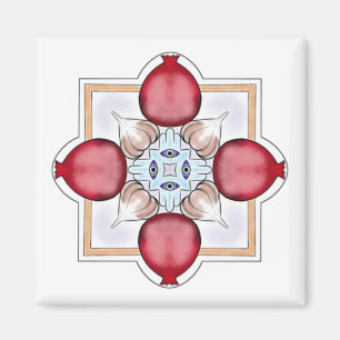 Judiska Tur-magnet - granat, Hamsa, vitlök Magnet