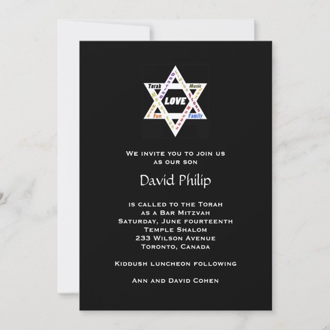 Judiska värden Black Pub/Bat mitzvah inbjudan (Framsida)