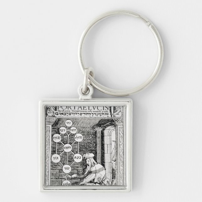 Judiskt cabbalistinnehav en sephiroth fyrkantig silverfärgad nyckelring (Framsidan)