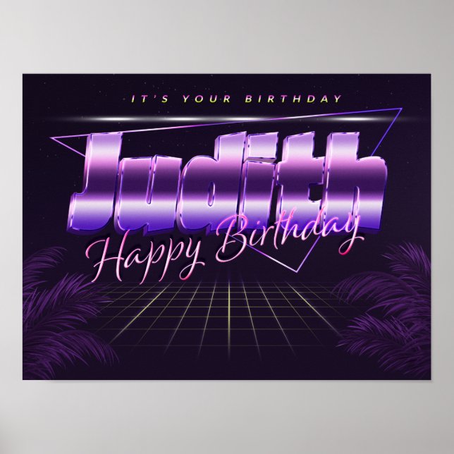 Judith Name Vorname lila retro Poster Geburtstag (Framsidan)