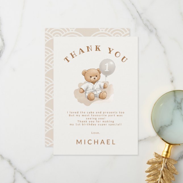  "Judo Bear’s First Belt" – 1st Birthday  Tack Kort (Fram/Back In Situ)