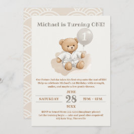 "Judo Bear’s First Belt" – 1st Birthday White Belt Inbjudningar