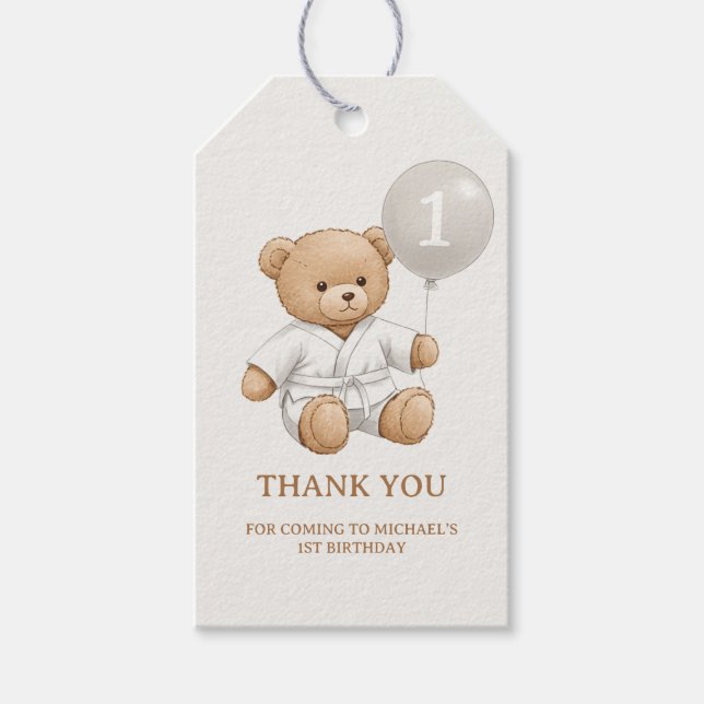 "Judo Bear’s First Belt" – 1st Birthday White Belt Presentetikett (Framsidan)