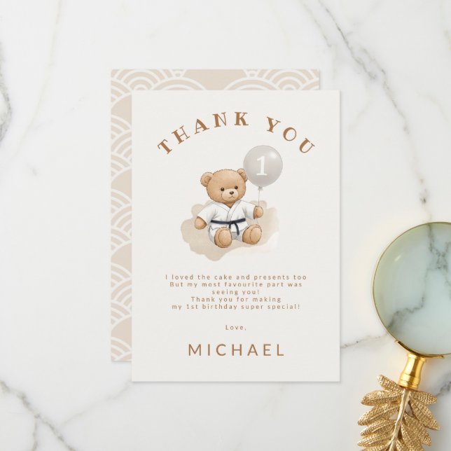 Judo Bear Turns One" – 1st Birthday 【Black-belt】 Tack Kort (Fram/Back In Situ)